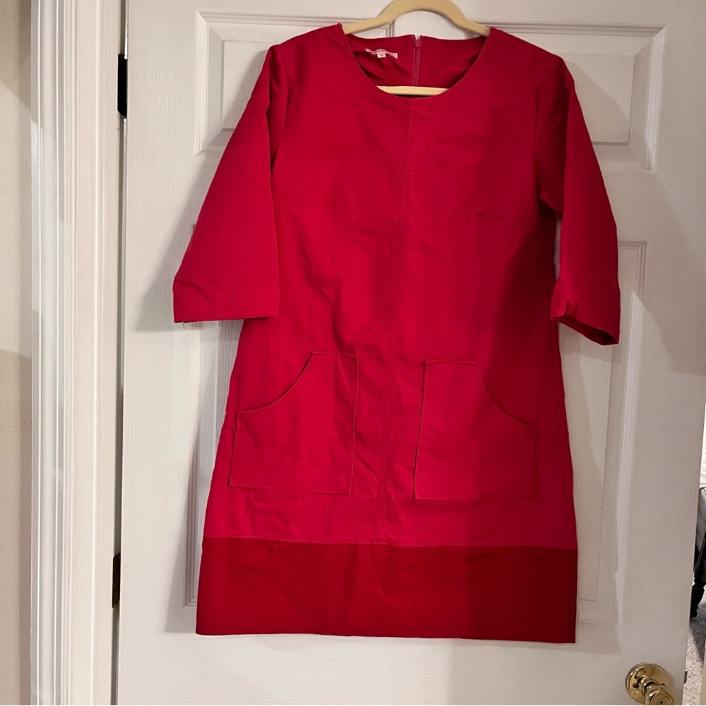 Kayce Hughes color block corduroy shift‎ dress with belt women’s 12 pink red